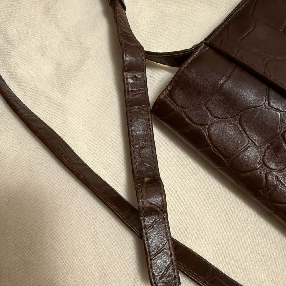 VINTAGE Loewe Dark Brown Croc-Embossed Crossbody Bag - Picture 9 of 9